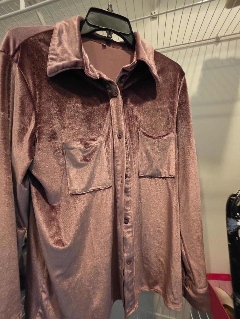 Women's Velvet Button-Up Shirt in Mauve